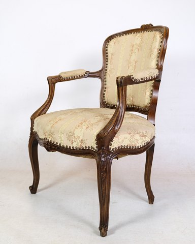 Fauteuils de style néo-rococo en bois foncé avec revêtement en tissu décoré, datant des années 1930.