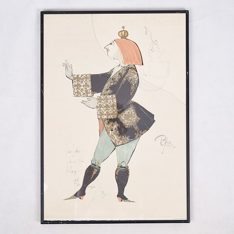 Lithographic Print In Black Frame - Signed By Bjørn Wiinblad
