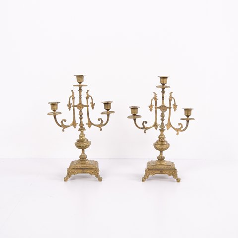 French Bronze Candlesticks – 3-Arm – Decorative Details – 1890sGreat condition