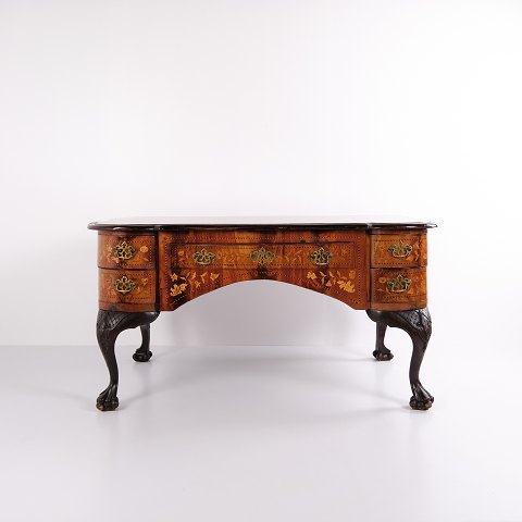 Writing Desk – Walnut with Fruitwood Inlay – Hand-Polished Shellac – c. 1860