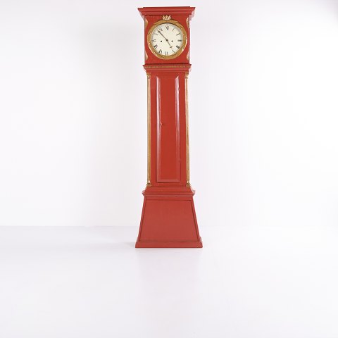 Longcase Clock / Bornholm Clock – Red Painted – Carved Details – c. 1820sGreat condition