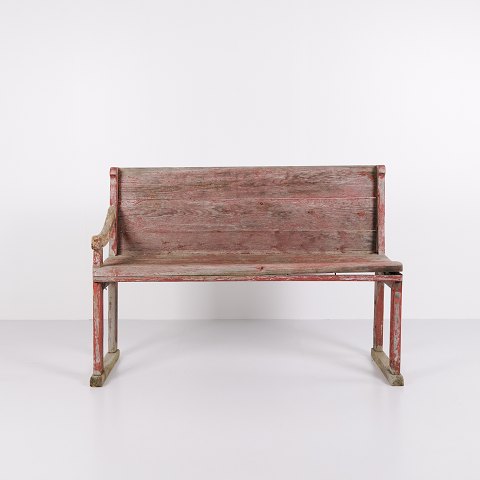 Bench - Original Red Paint - Pine Wood - 1860s