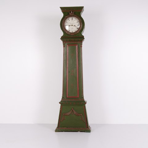 Bornholm Longcase Clock – “Frøken” Model – Hand-Painted With Carved Details – Green & Red Paint – 1860s