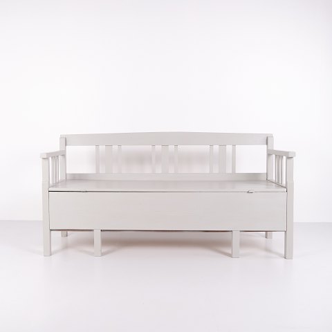 Antique Storage Bench – Grey Painted – Pine Wood – 1860s