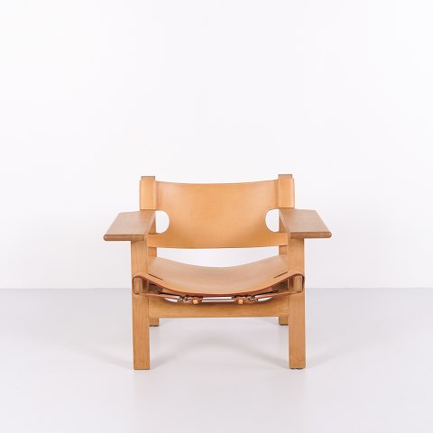 La Chaise Espagnole Modèle BM2226 par Børge Mogensen en Cuir Naturel Patiné, années 1960
