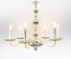 Chandelier of opaline glass decorated with green colours.
