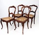 Set of four rococo dining room chairs of mahogany and with seat of paper cord 
from 1860.
5000m2 showroom.
