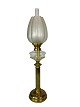 Kerosene lamp of brass with glass shade from around the 1860s. 
Great condition
