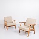 A Pair of "Cigar" Armchairs - Model GE 240 - Oak & Light Fabric - Hans J. Wegner 
- Getama - 1960s
