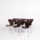 Set Of Six Seven Chairs - Model 3107 - Seven Chair - Patinated Brown Leather - 
Arne Jacobsen - Fritz Hansen
