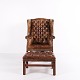 Wingback Armchair – Brown Original Leather – With Footstool – George III Style – c. 1910Great condition