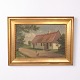 Peinture sur toile représentant une ferme dans un cadre doré