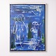 Peinture sur toile dans des tons bleus, signée « 08 »