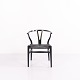 Chaise CH24 Y en Noir avec Assise en Corde de Papier Noire par Hans J. Wegner