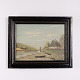 Peinture sur Toile Représentant une Rivière et une Maison de Campagne Signée Krog