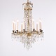 Lustre Français Ancien à Pampilles en Bronze Doré avec 10 Lumières vers 1890