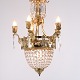 Lustre Français Ancien à Pampilles en Bronze Doré avec Cinq Bras vers 1890
