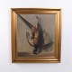 Peinture à l’Huile avec Faisan Suspendu dans un Cadre en Bois Doré, vers les Années 1920