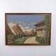 Peinture à l’Huile avec Paysage Alpin et Fermes de Montagne, vers 1940–1960