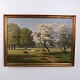 Peinture à l’Huile sur Toile avec Daims à Dyrehaven sous des Arbres en Fleur, signée, vers 1910–1920