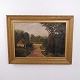 Peinture à l’Huile de F. Schmidt avec Paysage Forestier, Chemin de Campagne et Maison au Toit de Chaume, 1900