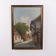 Peinture à l’Huile sur Toile avec Vue de Rue, Maison à Colombages et Clocher, signée, vers 1930–1950