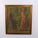 Peinture à l’Huile sur Toile avec Deux Hommes en Vêtements Historiques dans un Paysage Forestier, signée, vers 1910–1930
