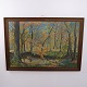 Peinture à l’Huile sur Toile avec Forêt Automnale et Ruisseau, signée, vers 1940–1960