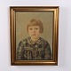 Peinture de Portrait sur Toile représentant une Jeune Fille dans un Cadre Doré 58,5 x 47 cm