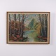 Peinture de Paysage sur Toile avec Forêt et Ruisseau dans un Cadre Doré 47,5 x 64 cm