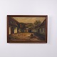 Peinture de Paysage avec Ferme, Cour et Poules Signée 49 x 71 cm