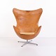 Fauteuil Egg Modèle 3316 en Cuir Naturel d’Origine par Arne Jacobsen pour Fritz Hansen, Années 1950