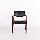 Fauteuil Erik Kirkegaard Modèle 43 en palissandre et Cuir Noir pour Høng Stolefabrik Années 1950
